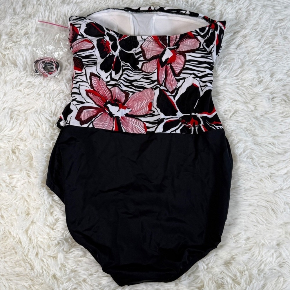 Jantzen Strapless Black Floral One Piece Swimsuit Women's Size 10 Beach Vacation - Picture 2 of 12